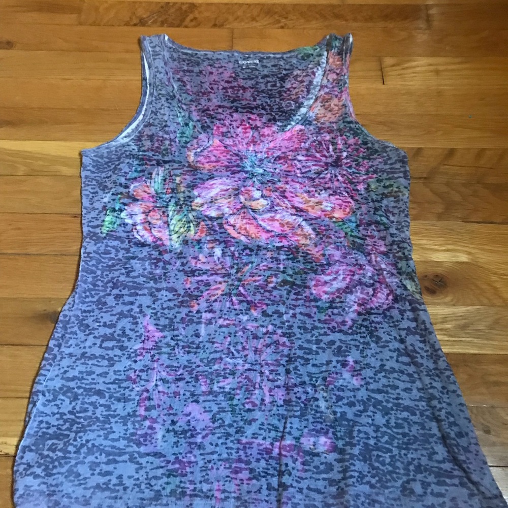 Express bright color floral semi see through tank